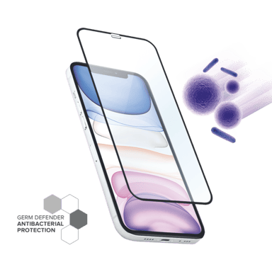 Protector de pantalla antibacteriano de vidrio templado ultrarresistente (cobertura del 100% de la superficie) para Apple iPhone 12 Pro Max, Negro.