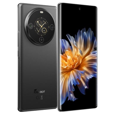 FOSSiBOT S3 Pro Smartphone 4G, Pantalla Curvada AMOLED de 6.67'', Pantalla Trasera de 1.09'', 6GB RAM 128GB ROM, Cámara AI de 64MP, Batería de 5000mAh, Helio G85, NFC, SIM Doble, Android 14, Desbloqueo Facial, Negro