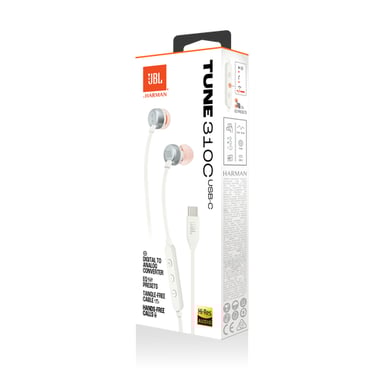 JBL Tune 310C Cuffie cablate per chiamate/musica USB Type-C Bianco