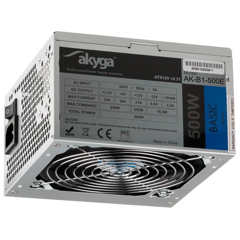 Akyga Basic Series AK B1 Alimentation électrique interne ATX12V 2.31 CA 230 V 500 Watt PFC - vue 3