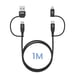 Akashi Cable 4 en 1 USB-C y USB a USB-C y Lightning Carga 20W 1m Negro