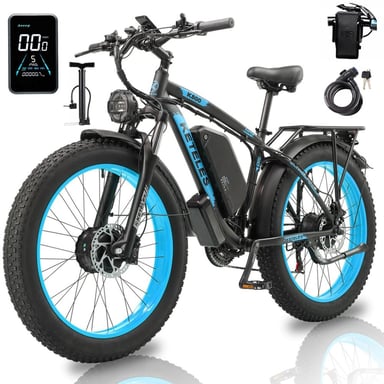 Vélo électrique KETELES K800, moteur 2000W, batterie 48V 23Ah, vitesse maximale 50 km/h, autonomie 100 km, pneus 26*4,0 pouces, noir et bleu.