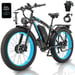 Vélo électrique KETELES K800, moteur 2000W, batterie 48V 23Ah, vitesse maximale 50 km/h, autonomie 100 km, pneus 26*4,0 pouces, noir et bleu.