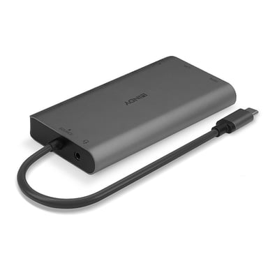 Lindy DST-Mini XT, Mini Docking Station USB-C pour Laptop pour un écran (4K) ou deux écrans (Full HD) & charge 100W