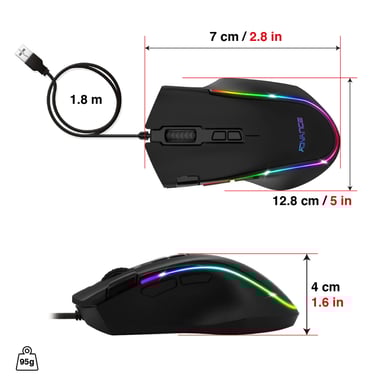 Ratón con cable Advance GTA 250 RGB para jugadores (negro)
