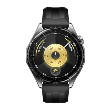 Watch GT6 GPS - Boitier en Acier Inoxydable Argenté de 41 mm avec bracelet Fluoroélastomère, Noir