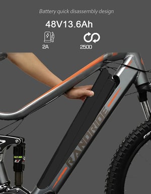 Vélo électrique pour adultes 1000 W Ebike 70 km d'autonomie 50 km/h vitesse maximale CST 27,5 x 2,4 VTT électrique 48 V 13,6 A batterie Ebike-noir