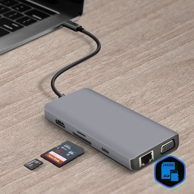 Akashi Hub USB-C 9 en 1 para carga y sincronización - Gris
