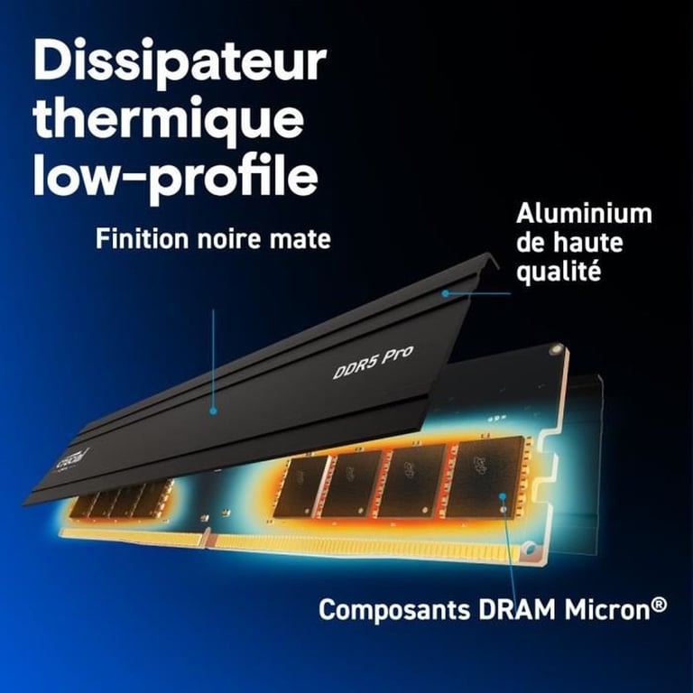 Mémoire RAM CRUCIAL DDR5 PRO Kit 48 Go 2 x 24 Go 5600 MT/ UDIMM CL46 CP2K24G56C46U5 - vue 2