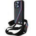 Funda BMW para iPhone 15 Pro 6.1'' negra rígida M Edition Carbono Tricolor Líneas y Correa