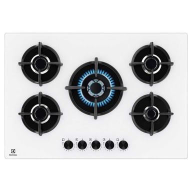 Plaque de cuisson gaz intégrable Electrolux EGG75372W 74 cm 5 foyers verre blanc vitrocéramique sécurité thermocouple allumage piézo