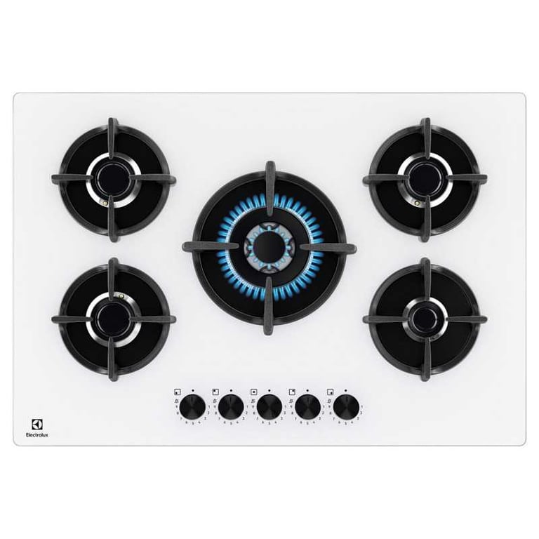 Plaque de cuisson gaz intégrable Electrolux EGG75372W 74 cm 5 foyers verre blanc vitrocéramique sécurité thermocouple allumage piézo - Neuf