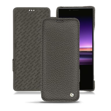 Housse cuir Sony Xperia 1 -  - Gris - Cuir grainé
