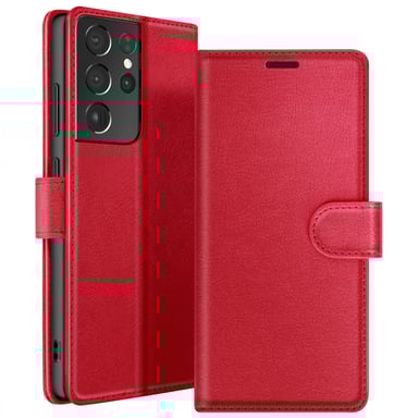 Étui Portefeuille pour Galaxy S21 Ultra 5G avec Support et Languette Magnétique Rouge
