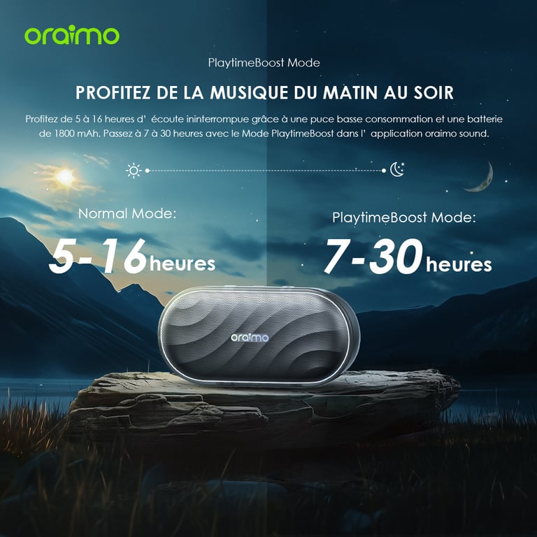 oraimo SpaceBox – Enceinte Bluetooth 5.4 autonomie 30h LEDs personnalisables lecture Bluetooth et carte MicroSD Neuf - vue 2