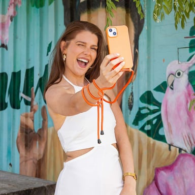 imoshion Coque en silicone avec cordon pour Apple iPhone 14 - Orange