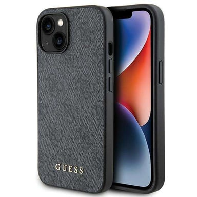 Étui Guess pour iPhone 15 6.1'' gris  étui rigide 4G Metal Gold Logo