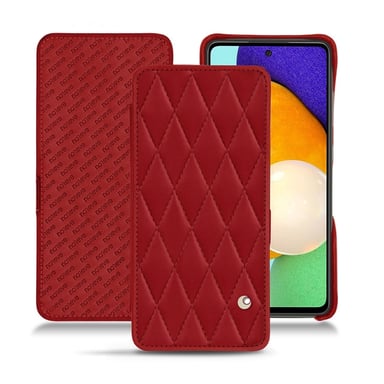 Housse cuir Samsung Galaxy A52 -  - Rouge - Cuir lisse couture