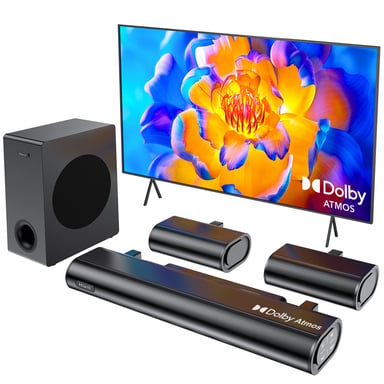 Hiwill A51 Barre de Son TV 5.1 Dolby - 380W Avec Caisson 5,25  2 Enceintes Surround - Noir - Neuf