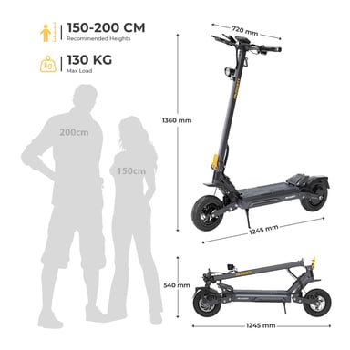 Ausom Gosoul 2 Pro Trottinette Électrique Grise Version UE, 48V 18Ah, 1000W, Vitesse Max 20km/h, Autonomie 90km, Pneus 10'' Tubeless, Suspension Bras Oscillant, NFC, Freins à Disque, Modèle A7