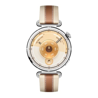 Watch GT6 GPS - Cassa in acciaio inossidabile argento da 41 mm con cinturino in tessuto intrecciato marrone