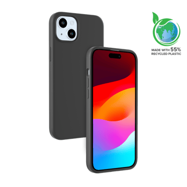 Custodia antiurto in morbido silicone gel 55% plastica riciclata per Apple iPhone 15 Plus, nero satinato