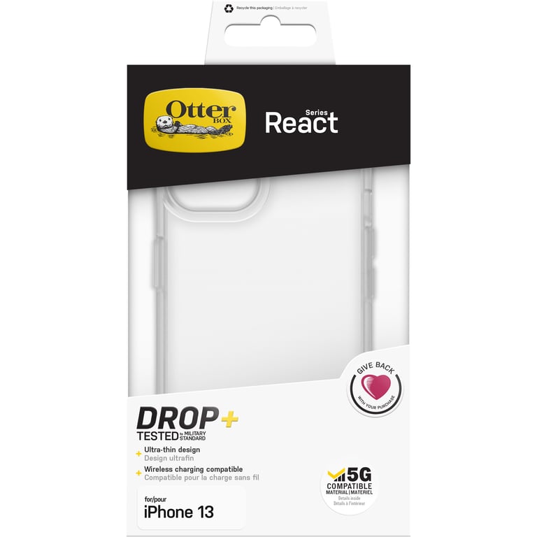 OtterBox React Série Coque pour iPhone 13, Antichoc, anti-chute, ultra-mince, protection fine, testé selon les normes militaires, Clear Apple (brand) iPhone 13 - Excellent état Comme neuf - OtterBox reconditionné disponible sur Pixmania