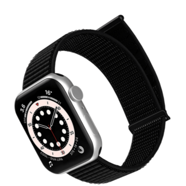 Bracelet en nylon à boucle auto-agrippante compatible avec Apple iWatch, confortable et résistant à la transpiration Black S