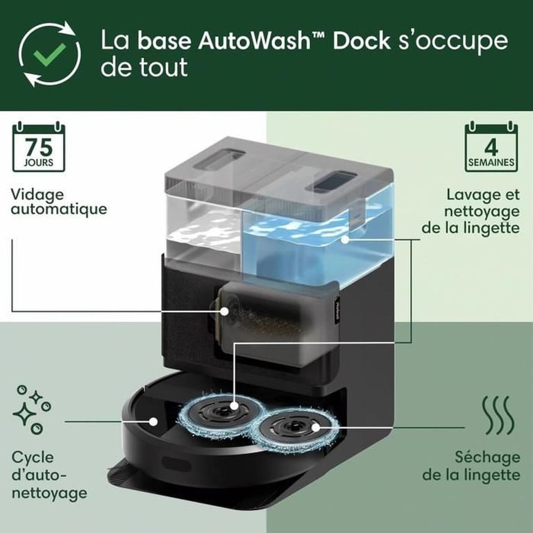 iRobot Roomba Plus 405 Combo Robot + AutoWash Base Multifonction Lavage et séchage des lingettes LiDAR Clearview - vue 3
