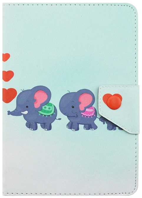 Housse Universelle 7 Pouces Simili Cuir Motif Éléphant Rabat Pression Bleu Ciel Faux Cuir YONIS