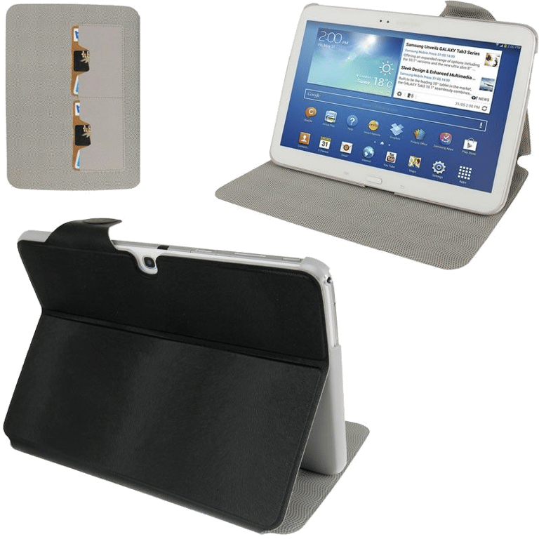 Housse de Protection Cuir Noir Samsung Galaxy Tab 3 10.1 P5200 Support Integrale Faux cuir YONIS