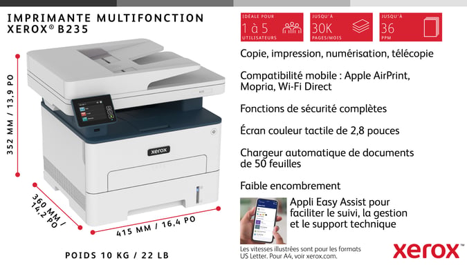 Xerox B235 A4 34 ppm Inalámbrica Copia/impresión/escaneado/fax PS3 PCL5e/6 ADF 2 bandejas Total 251 hojas