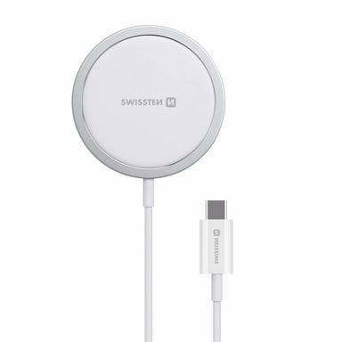 Cargador MagSafe iPhone 15W Carga Rápida Cable USB-C Swissten MagStick Blanco