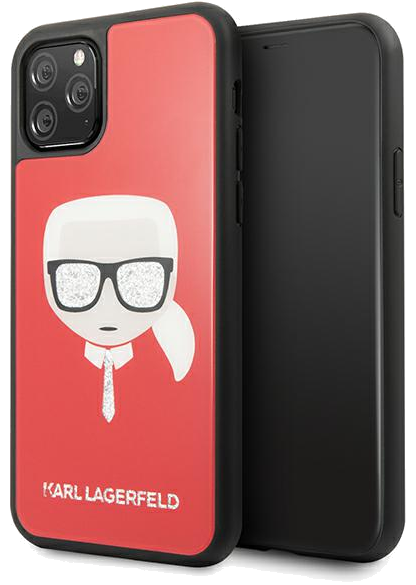 Étui Karl Lagerfeld pour iPhone 11 Pro rouge Glitter Karl`s Head