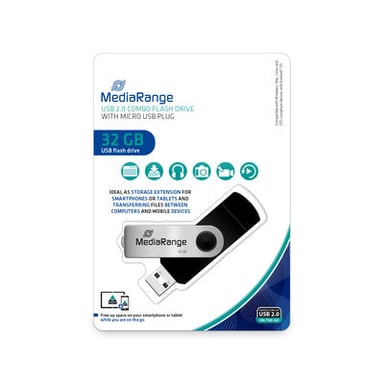 MediaRange MR932-2 unidad flash USB 32 GB USB Type-A / Micro-USB 2.0 Negro, Plata