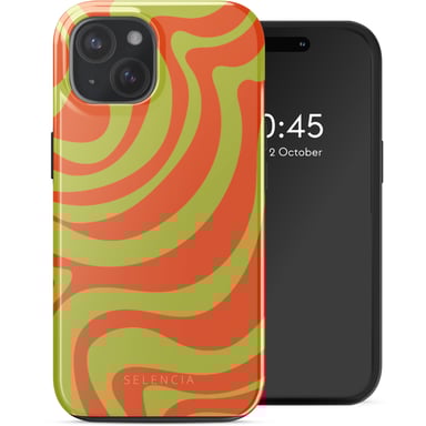 Selencia Coque arrière Vivid avec MagSafe pour Apple iPhone 15 - Wavy Swirl Orange Fern
