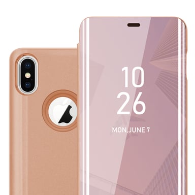 Coque pour Apple iPhone X / XS en KUNZIT ROSE Clear View Housse de protection Étui de protection miroir avec fonction de support Protection à 360 degrés