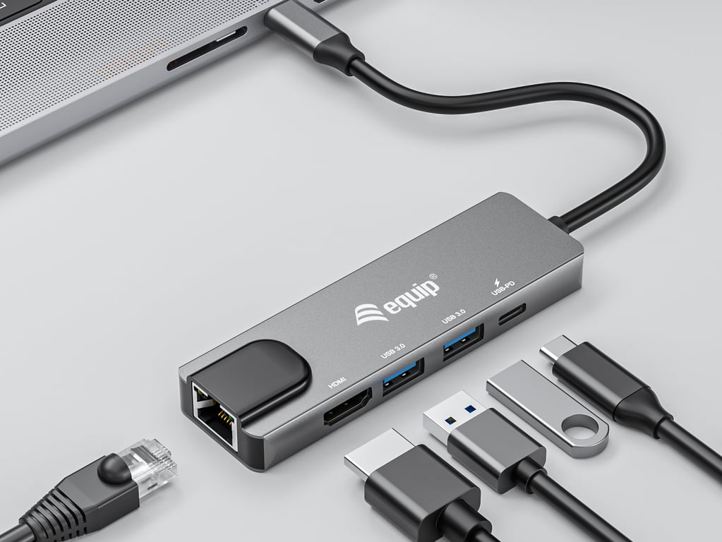 Equip Adaptateur multifonction USB C 5 en 1 HDMI Gigabit LAN USB 3.2 GEN1 USB PD Neuf - vue 3