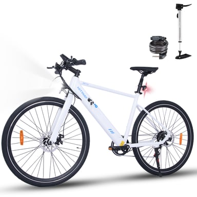 Bicicleta Eléctrica, City E-Bike Bicicleta Eléctrica con Baterías de Litio Extraíbles 36V 12Ah, Cuadro de Aluminio, Bicicleta Eléctrica de Montaña de 7 Velocidades, Bicicleta Eléctrica de Montaña para Adultos, Autonomía 40-80km Blanco