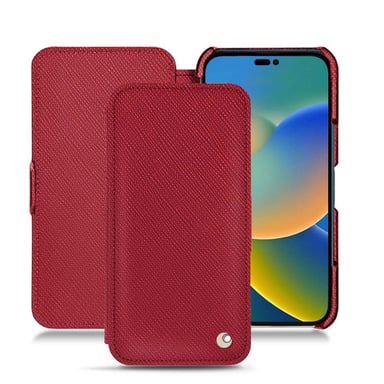 Housse cuir Apple iPhone 14 - Rabat horizontal - Rouge - Cuir saffiano