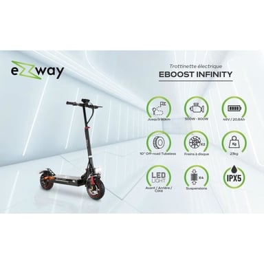 Scooter eléctrico todo terreno plegable EBOOST INFINITY - 10 - 48V - 800W - Auto 90KM Luz de freno + intermitentes