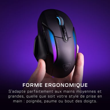Turtle Beach Kone II Air - Souris Gaming RGB Ergonomique Sans Fil,Bbatterie 350h, Capteur Optique 26 000 DPI, 21 Entrées Personnalisables, Molette 4D Free-Spin - Noir