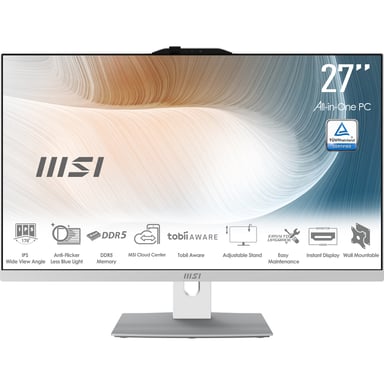 MSI Modern AM272P 1M-847EU PC tout en un/station de travail Intel Core 5 120U 68,6 cm (27 ) 1920 x 1080 pixels PC All-in-One 8 Go DDR5-SDRAM 512 Go SSD Windows 11 Pro Wi-Fi 6E (802.11ax) Blanc - Neuf Blanc - vue 1