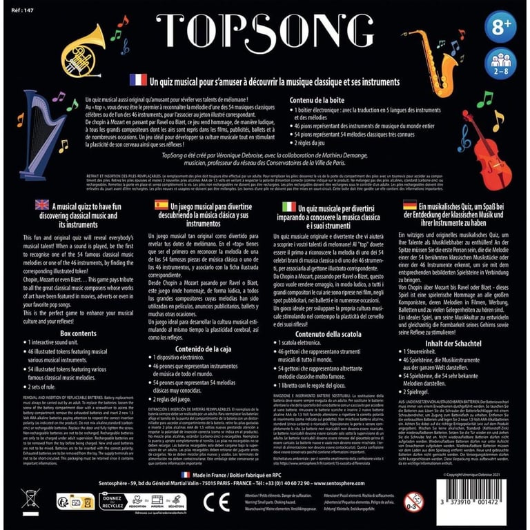 Jeu d'Ambiance Sentosphere Topsong – Reconnaître les Classiques, Dès 8 Ans - vue 3