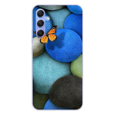 Coque en silicone - Compatible Samsung Galaxy A34 5G - design papillon galet bleu