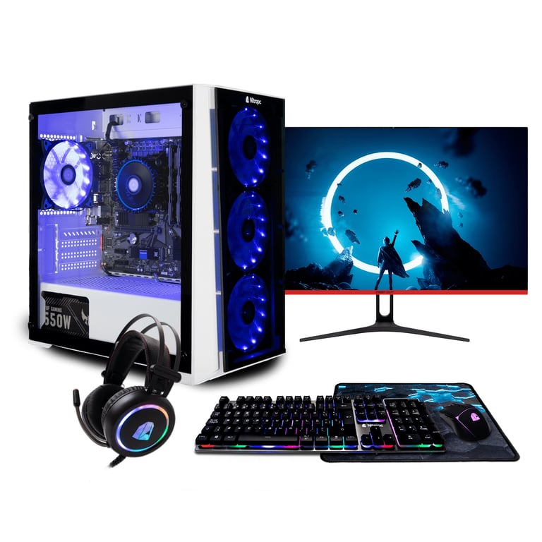 NitroPC - PC Gaming Avancé Bronze V2 (AMD Ryzen 5 5655G 6/12 4,4 GHz, RX Vega 7, RAM 16 Go, M.2 1 To, Windows 11 Pro, WiFi5) Ordinateur De Bureau, PC Gamer (Blanc