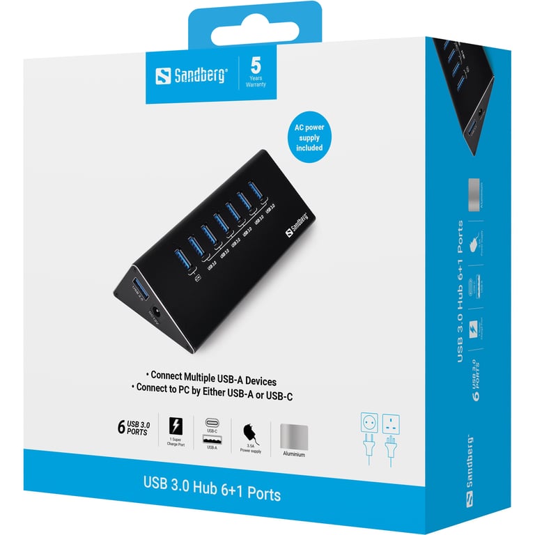 Sandberg USB 3.0 Hub 6+1 ports Neuf - vue 2