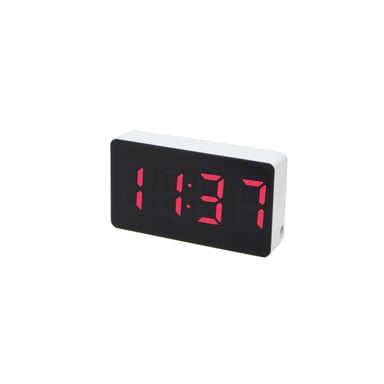 Despertador pequeño - Reloj digital - Adecuado como despertador infantil - Dormitorio - Atenuación automática - 3 alarmas - Pantalla roja - Blanca (HCG01W)