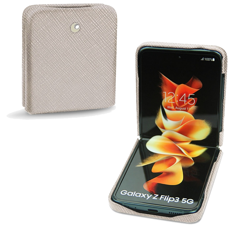 Coque cuir Samsung Galaxy Z Flip3 - Seconde peauGris