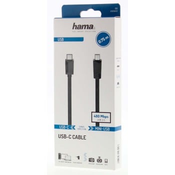 Câble USB-C, mâle USB-C - mâle mini-USB-B, USB 2.0, 480 Mbit/s, 0,75 m